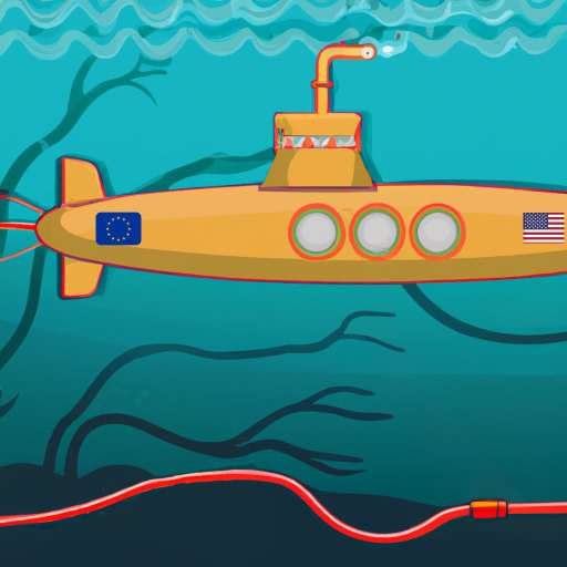 Submarine near underwater cable